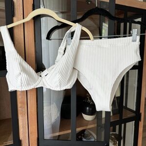 H&M bikini set ribbed terry highwaisted rise balconette underwire pushup bottoms